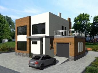 Проект двухэтажного дома с большой террасой