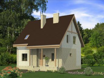Дом с мансардой и крытой террасой